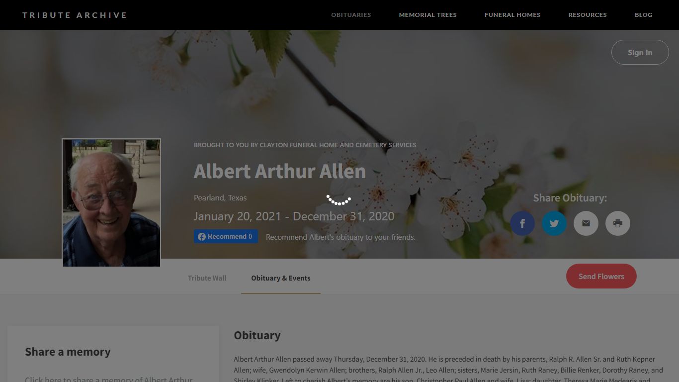 Albert Arthur Allen Obituary